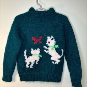 Vintage Knit Sweater with Kitten Motif